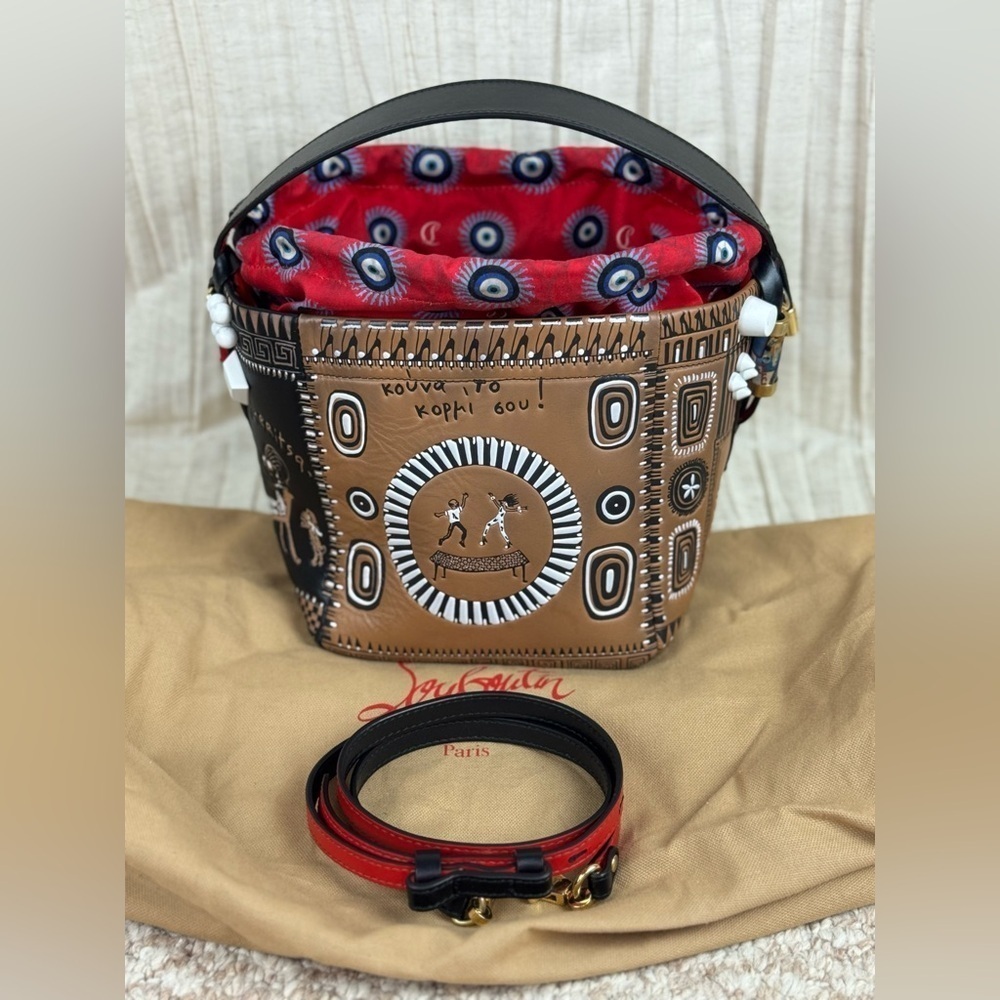 CHRISTIAN LOUBOUTIN Greekaba Mini Embossed Antique Bucket Bag In Multi/Black. - Picture 5 of 16
